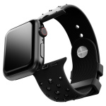 Watch strap Silicone with stitching, Black, Stainless steel